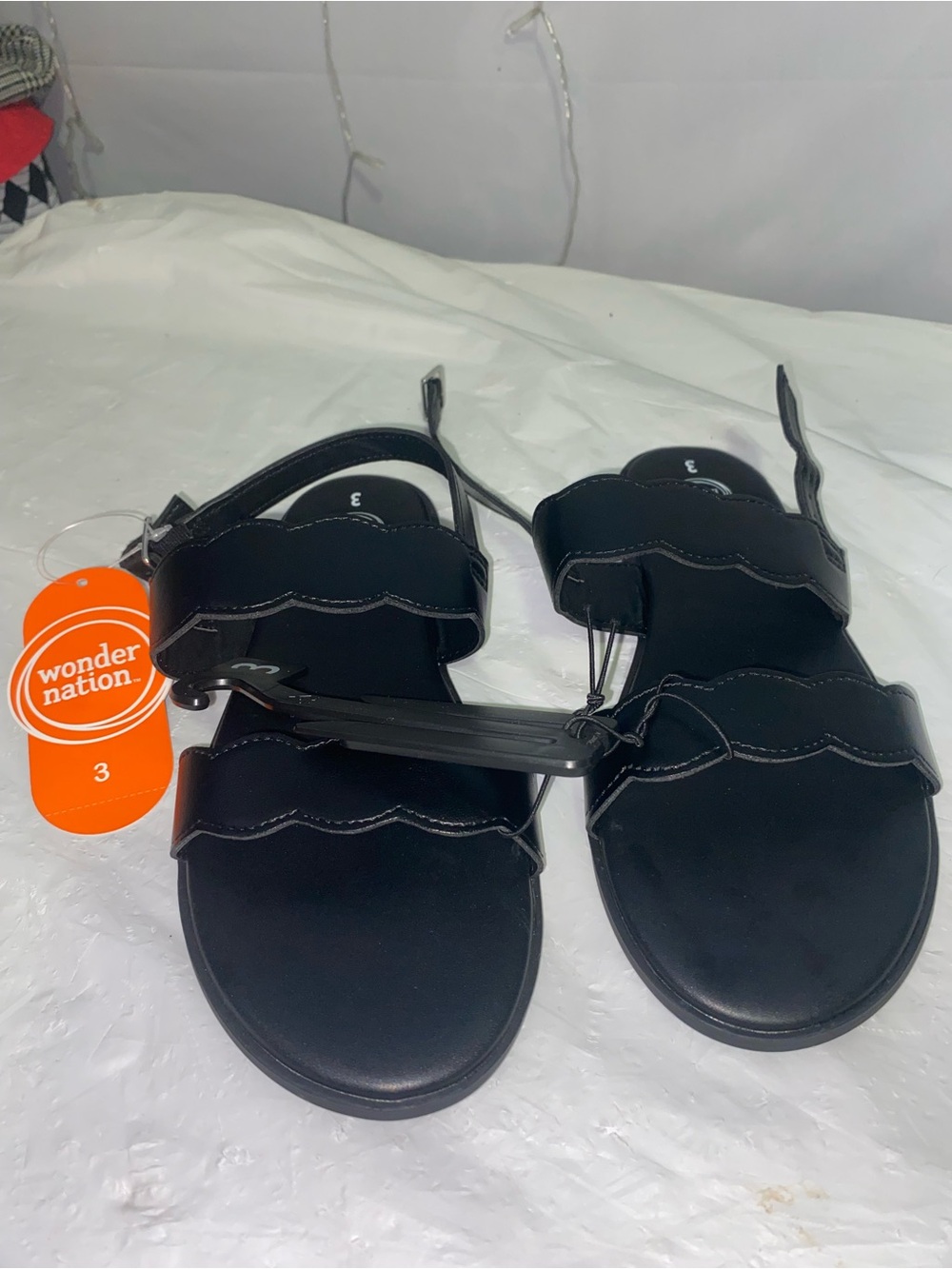 wonder nation Black Women's Scalloped Strap Sandals